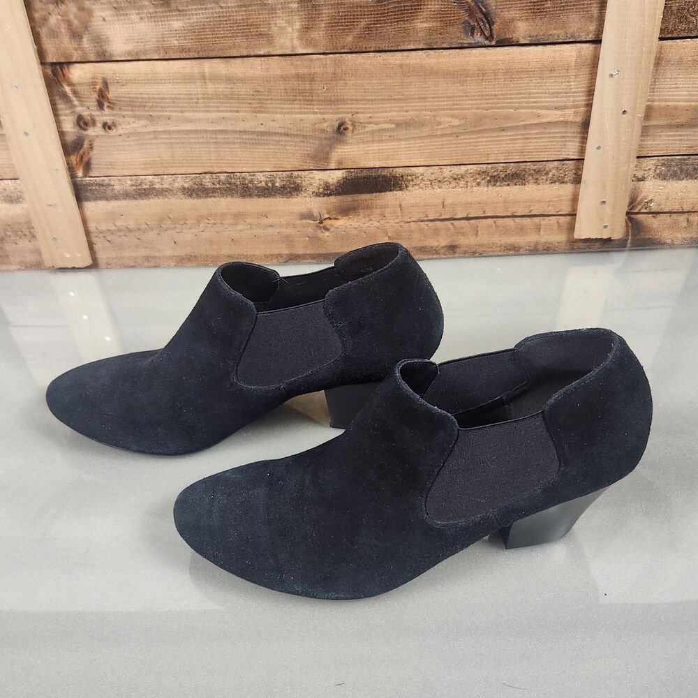 Van Eli Black Suede Ankle Booties Size 10M Elastic Stretch Side Block Heel Women